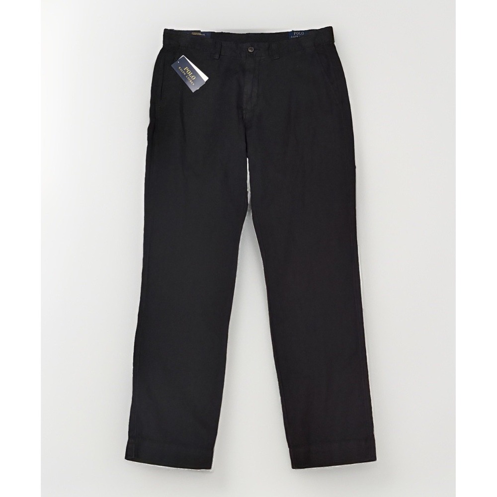 NWT Polo Ralph Lauren Straight Fit Linen Cotton Pants Mens 33x32 Black $138